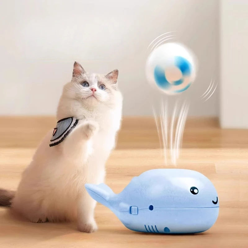 Whale-shaped cat toy USB portable fan with dual function