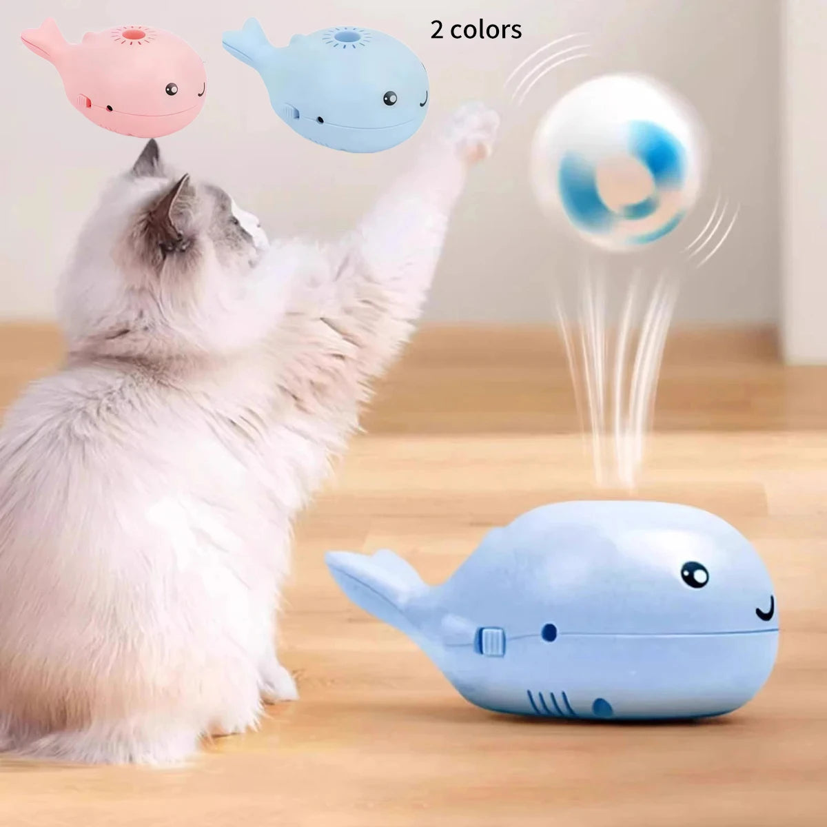 Whale-shaped cat toy USB portable fan with dual function