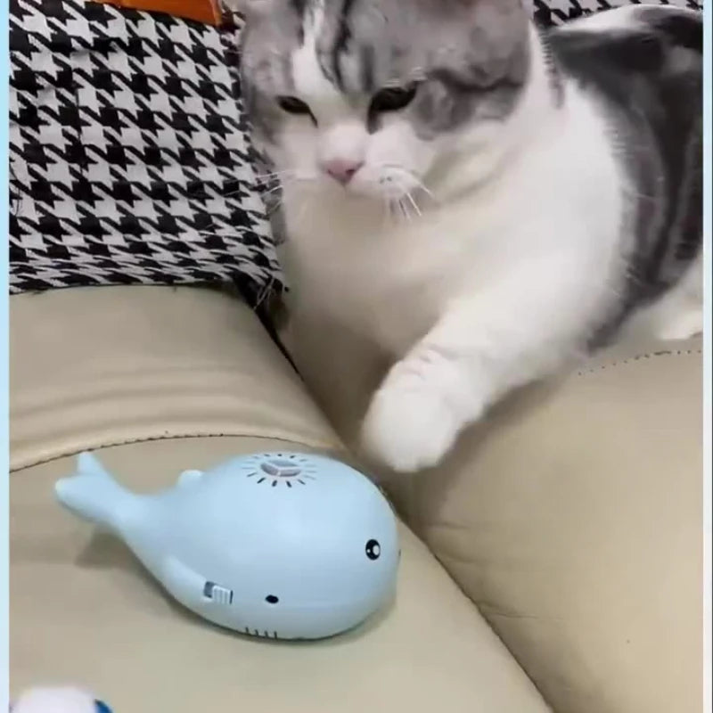 Whale-shaped cat toy USB portable fan with dual function